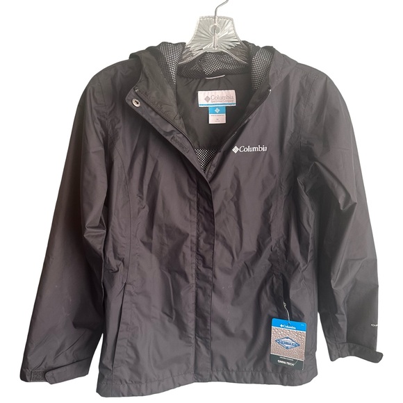 Columbia Other - NWT Columbia Arcadia Black Hooded Rain Jacket Windbreaker Girls Med 10/12